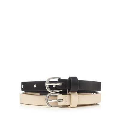 The Collection Pack of two black and cream belts